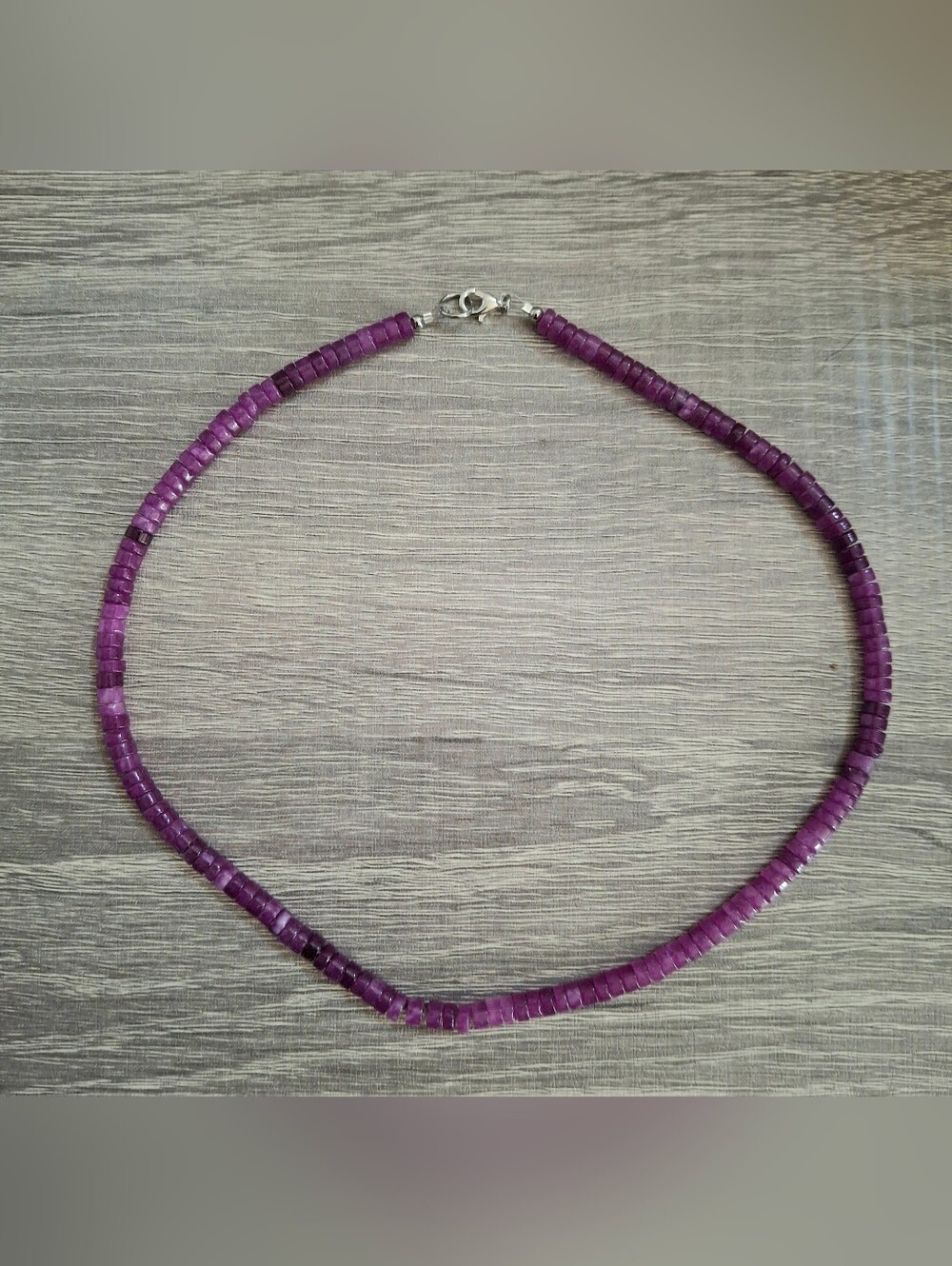Purple Jade Heishi With Sterling Silver  Hardware 16" Necklace